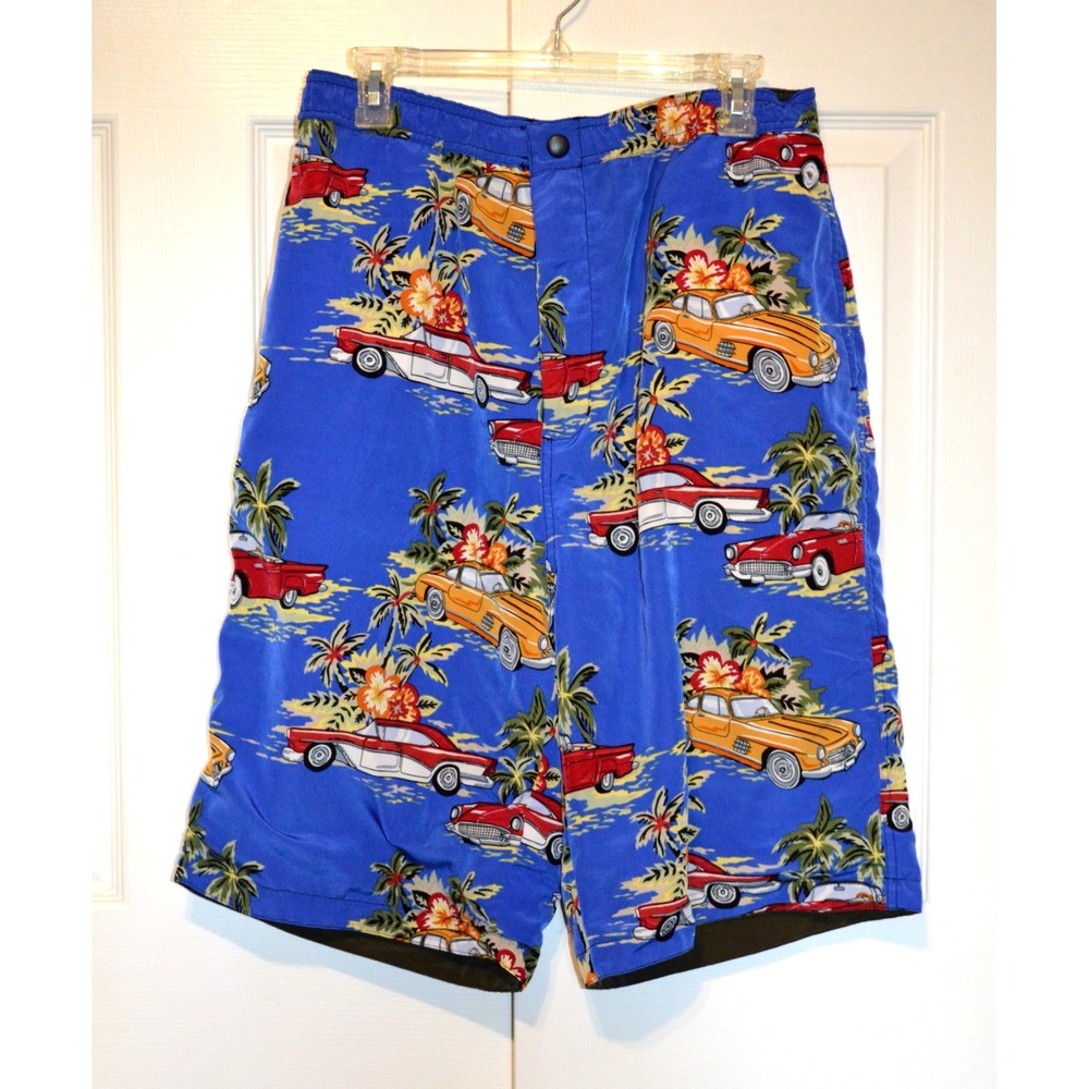Profile Reversible Board Shorts Mens Size L‎ Swimsuit Trunks Vintage Cars Pocket